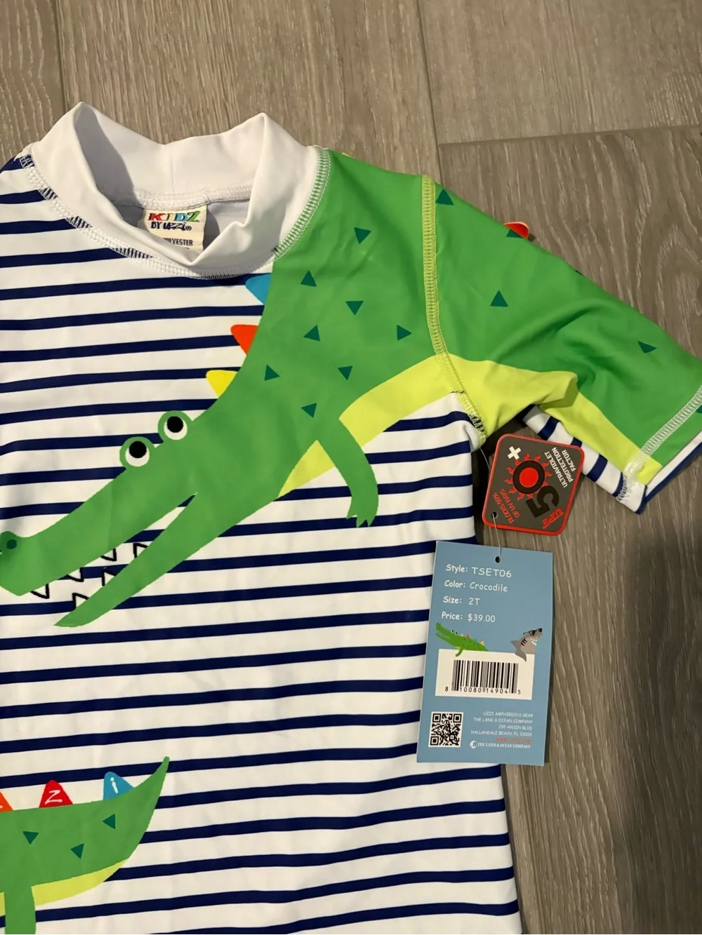 Kidz Crocodile Stripe Kids Swim Top. Boys 2T NWT